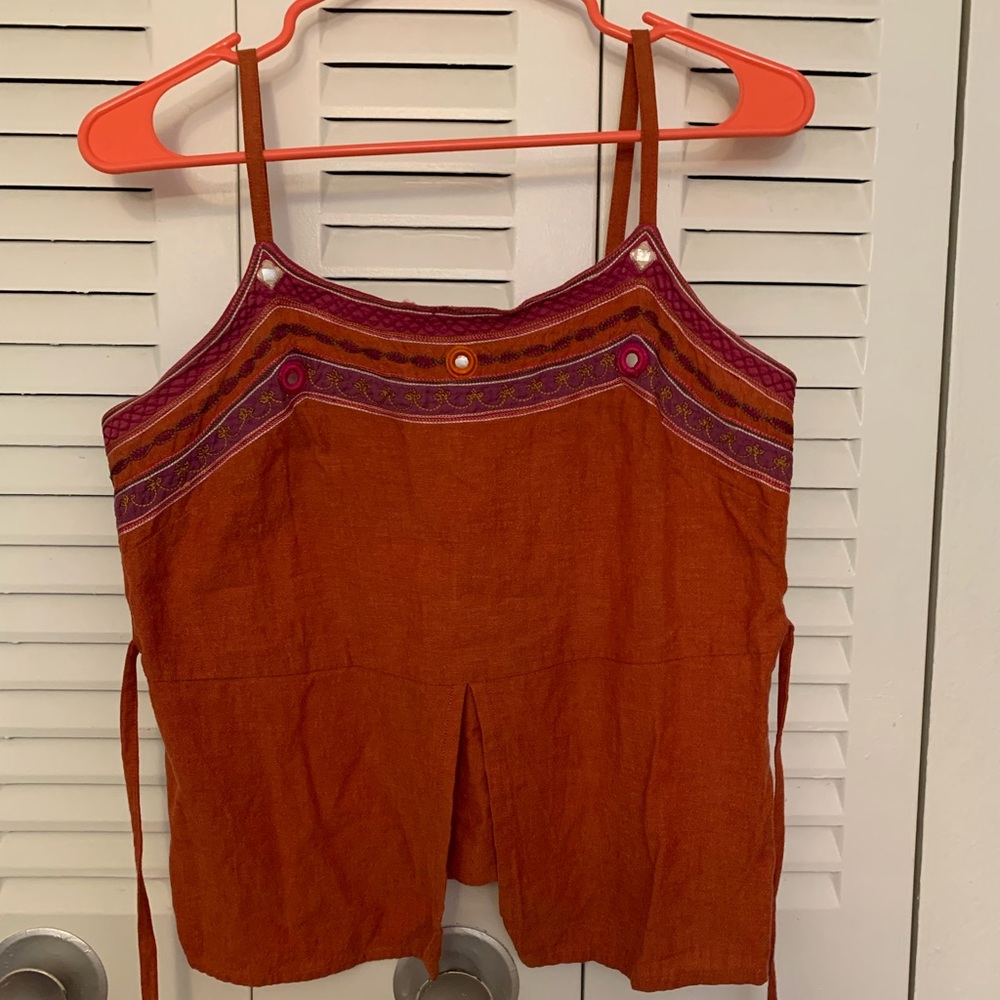Burnt Orange Tank Top W/ Embroidery Detail